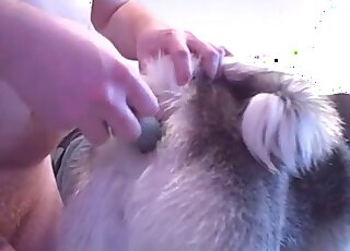 Playing with my pup's backside in a hot video