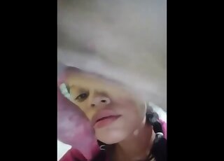 Sexy lips zoophile worships that penis on camera