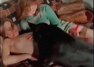 Dirty dog and two naughty babes